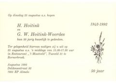 Invitation 50th wedding anniversary of Henk Hoitink and Mien Woordes