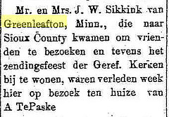 Report of a visit of J.W. Sikkink and his wife to Sioux County.