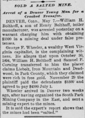 Arrest of William H. Bolthoff as a result of a mine swindle